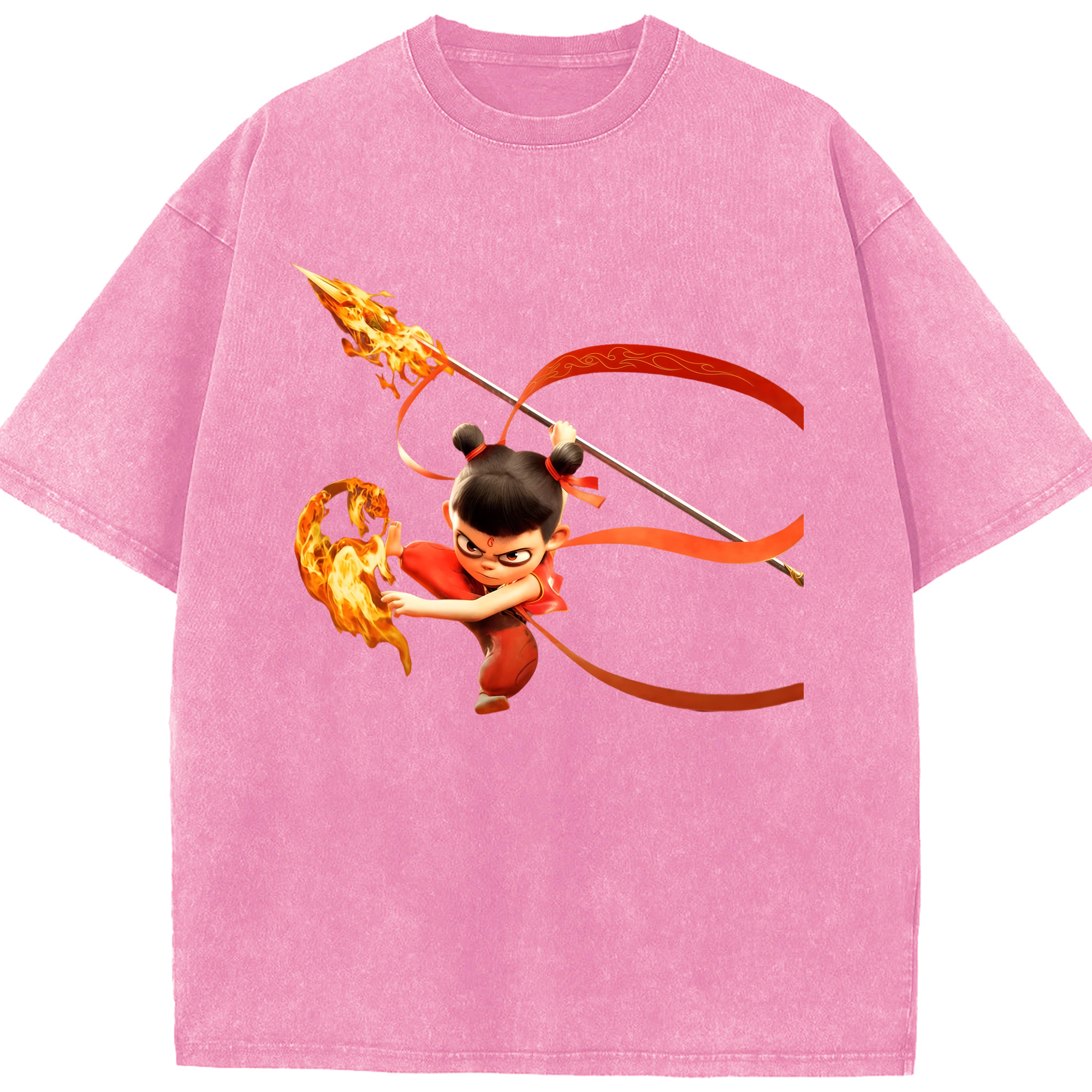 （画像用） Ne Zha 2 ナタ 魔童の大暴れ 綿100% ヴィンテージ風 半袖Tシャツ（フロントプリント）